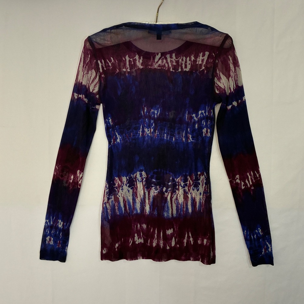 Karen Kane Sheer Mesh Tie Dye Top Women‎ Small Long Sleeve Layering Y2K Grunge - Picture 3 of 10